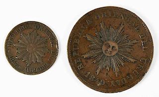 Two 19th Century Uruguay Coins