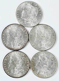Five Uncirculated New Orleans Morgan Dollars