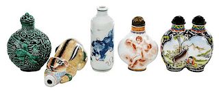 Five Earthenware Chinese Snuff Bottles