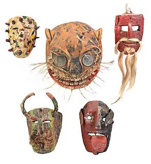 Five Latin American Polychrome Dance Masks