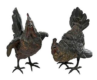 Two Austrian Cold Painted Bronze Chickens