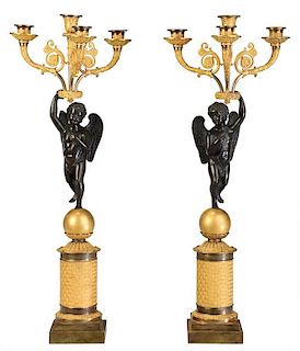 Pair Chibout French Empire Four Arm Candelabras