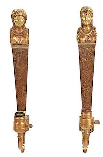 Near Pair French Empire Figural Tole Sconces