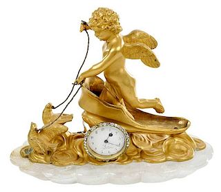 French Gilt Bronze and Rock Crystal Clock