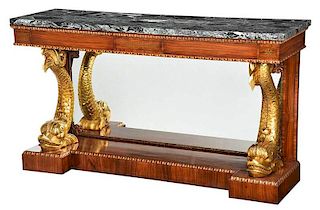 Regency Style Brass Inlaid Dolphin Figural Console