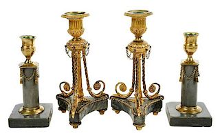 Two Pairs Gilt Bronze and Marble Candlesticks