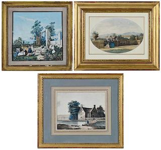 Three Figural British and French Watercolors