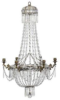 Regency Patinated Metal and Cut Glass Chandelier