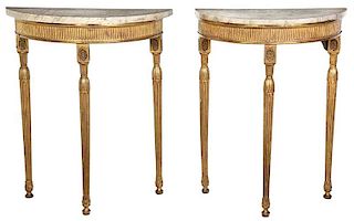 Pair of Adam Demilune Tables with Marble Tops