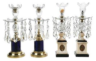 Two Pairs Regency Style Cut Crystal Candlesticks