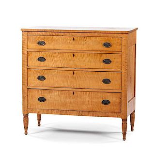 Sheraton Four-Drawer Chest in Tiger Maple 