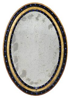 Irish George III Oval Mirror with Blue Cabochons