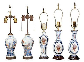 Five Chinese Porcelain Vases Mounted as Lamps