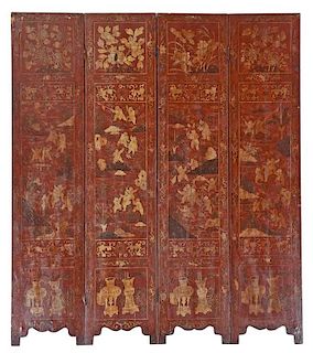 Chinese Export Lacquered Dressing Screen