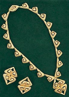 18kt. Greek Necklace and Earclip Set