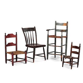 Child's Slat-Back Chair and Ladderback High Chair, Plus 