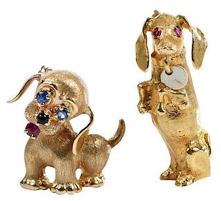 Two Retro Gold Dog Brooches