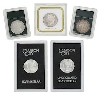 Five Silver Carson City Morgan Dollars