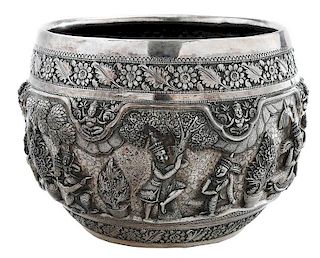 Burmese Colonial Repousse Silver Bowl