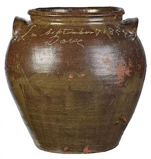 Monumental "Dave" Edgefield Stoneware Jar