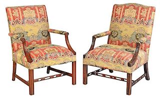 Two Chippendale Style Mahogany Library Chairs