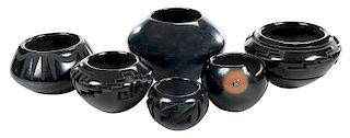 Six Signed Santa Clara Pueblo Blackware Pots