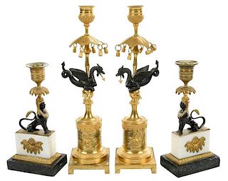 Two Pairs Mythical Animal Bronze Candlesticks
