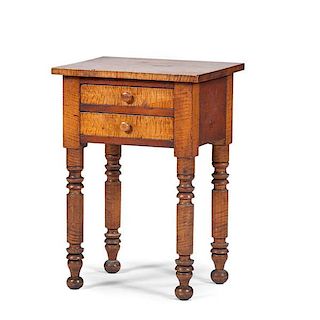 Tiger Maple and Cherry Two-Drawer Work Table 