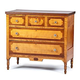 Sheraton Tiger Maple Chest of Drawers with Inlay 