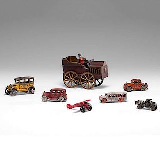 Collection of Cast Iron Automobiles and Plane 