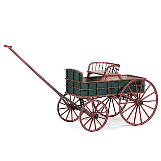 Child's Buckboard Wagon in Old Red and Green Paint 