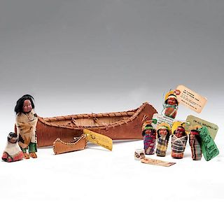 Birch Bark Canoe and Indian Dolls 