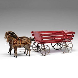 Toy Wood Carriage with Lithographed Horses 