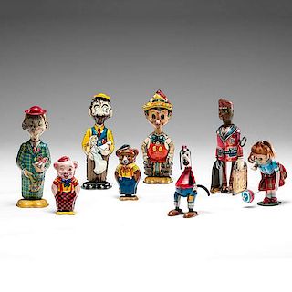 Collection of Louis Marx and J. Chein & Co. Standing Tin Mechanical Toy Figures 