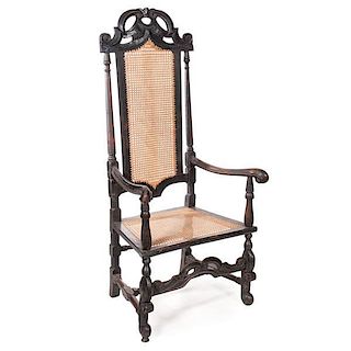 William and Mary Carved Armchair in Old Black Paint 