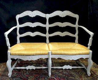 PAINT DECORATED RUSH SEAT SETTEE 