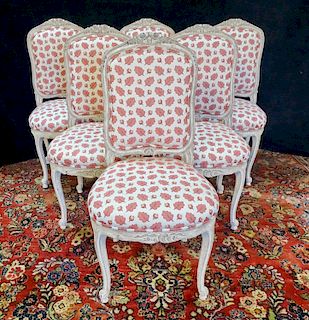 SET 6 PAINT DECORATED & UPHOLSTERED DINING CHAIRS 