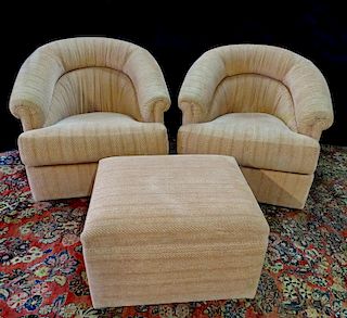 PR. UPHOLSTERED CLUB CHAIRS & OTTOMAN 