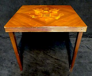 VINTAGE INLAID CARD TABLE WITH EAGLE MOTIF 