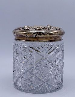 STERLING SILVER & CUT CRYSTAL BISCUIT JAR WITH DENTS 