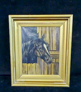 MORGAN SGN. OIL ON CANVAS HORSE IN A STABLE 