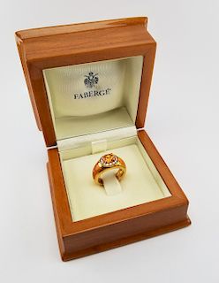 18K Faberge Enamel & Mandarin Garnet Ring