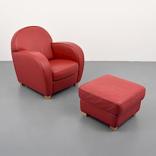 Natuzzi Leather Lounge Chair & Ottoman