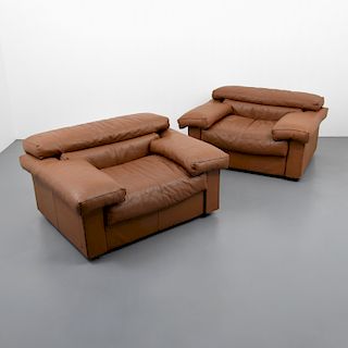 Pair of Large Afra & Tobia Scarpa "Erasmo" Leather Lounge Chairs