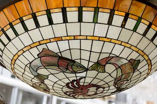Large Stained & Leaded Glass Inverted Shade