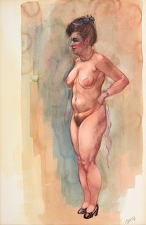 Georges Grosz Female Nude Watercolor Painting