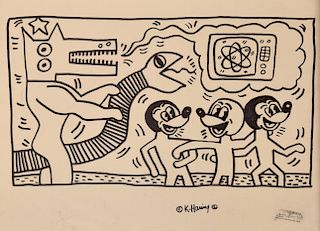 Large Keith Haring Drawing, Signed Foundation Stamp