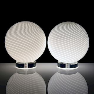 Pair of Vetri Murano Orb Lamps