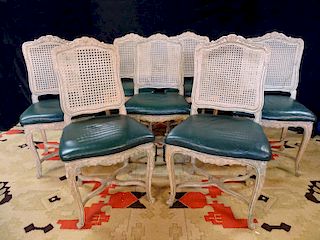 SET 7 CANED & DECORATED LOUIS XV STYLE CHAIRS 