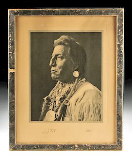 Framed T J Hileman Lithograph of Chief Two Guns - 1927